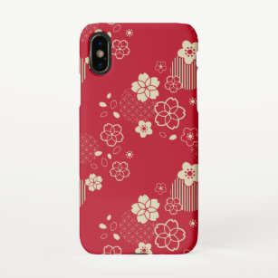 Red Asian pattern with spring flowers iPhone X Case