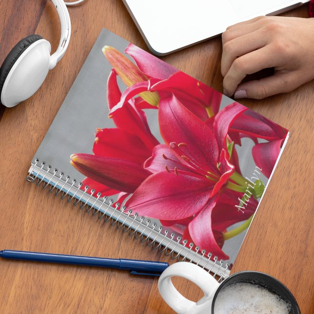 Red Asiatic Lilies Personalized Floral Notebook (In Situ)