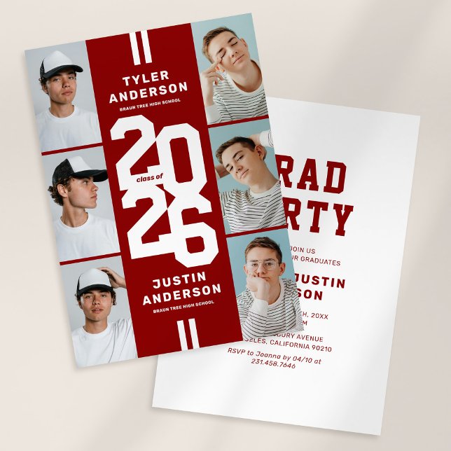 Red Athlete Photo Collage Joint Graduation Party Invitation (Creator Uploaded)