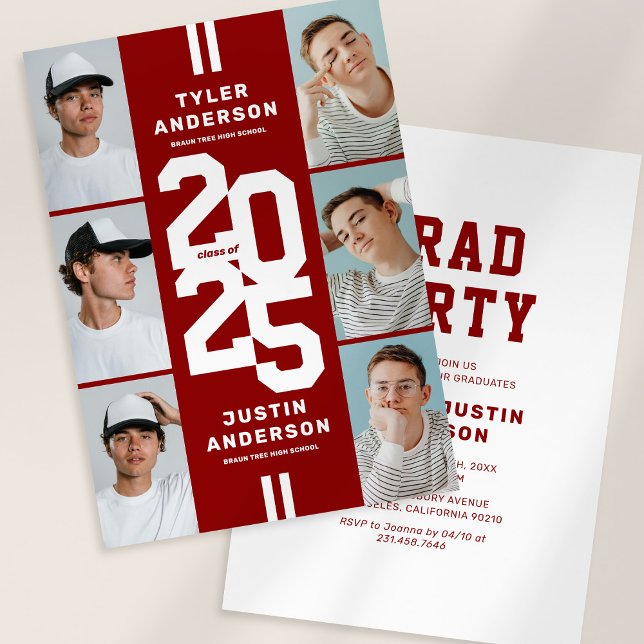 Red Athlete Photo Collage Joint Graduation Party Invitation (Creator Uploaded)