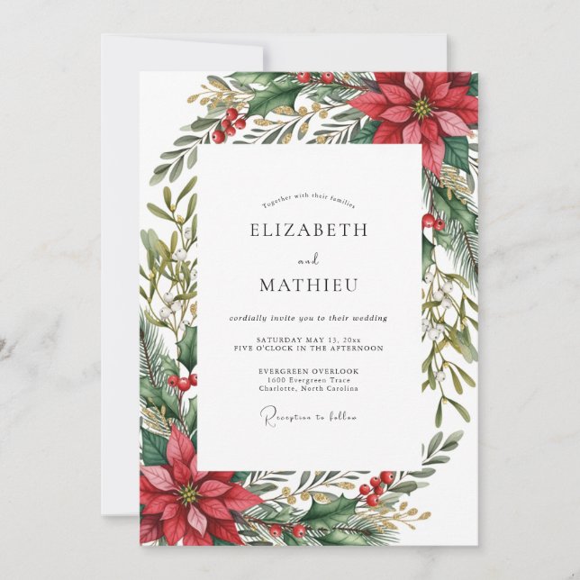 Red Atmospheric Winter Wedding Invitation (Front)