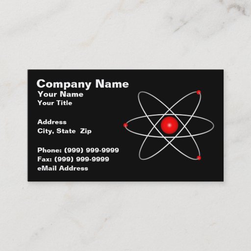Customizable Red Atom Against a Black Background Business Card Template