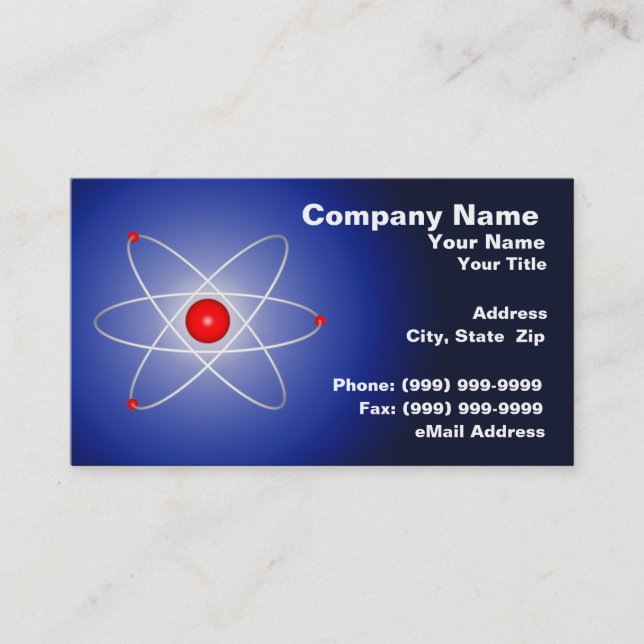Red Atom Against a Blue Graduated Background Business Card (Front)