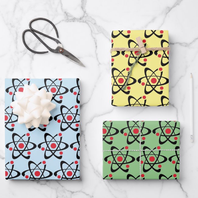 Red Atoms Science Design Wrapping Paper Sets