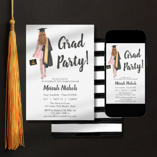 Red Auburn Hair Graduation College Uni Girl Trendy Invitation