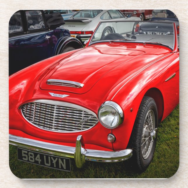 Red Austin Healey 3000 classic sports car Beverage Coaster (Front)