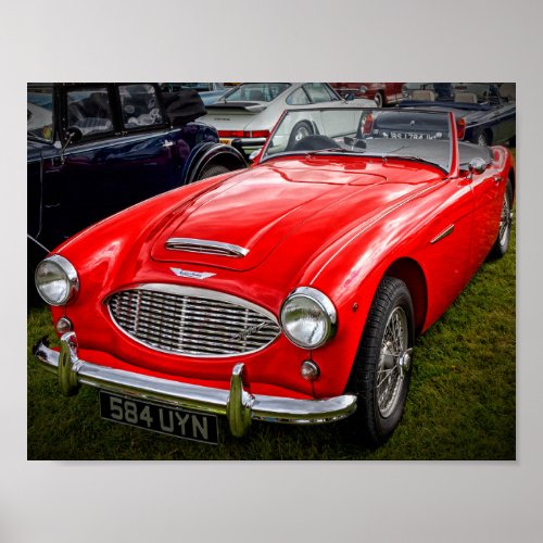 Red Austin Healey 3000 classic sports car Poster
