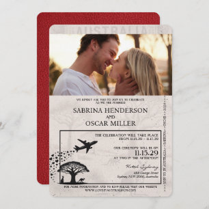 Red Australia Passport Wedding Invitation