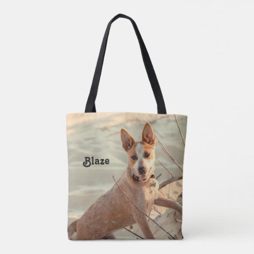 Red Australian Cattle Dog _ Heeler _ in the snow Tote Bag