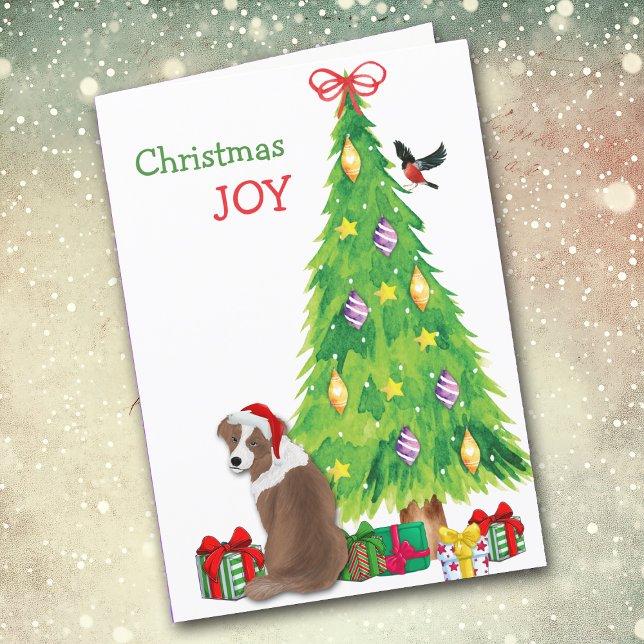 Red Australian Shepherd and Christmas Tree Holiday Card (Creator Uploaded)