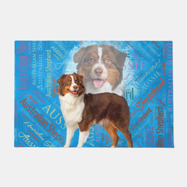 Red Australian Shepherd dogs - Aussie Doormat (Front)