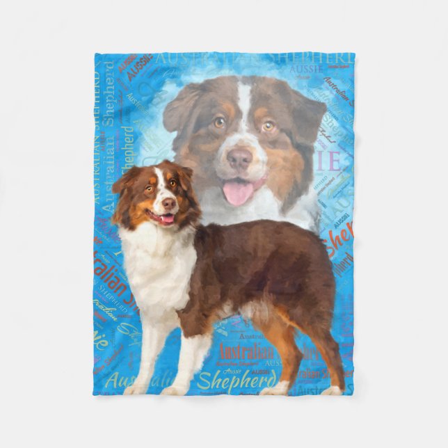 Red Australian Shepherd dogs - Aussie Fleece Blanket (Front)