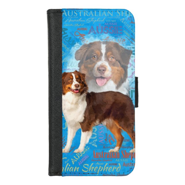 Red Australian Shepherd dogs - Aussie iPhone Wallet Case (Front)
