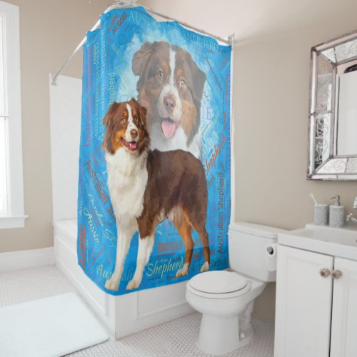 Red Australian Shepherd dogs _ Aussie Shower Curtain