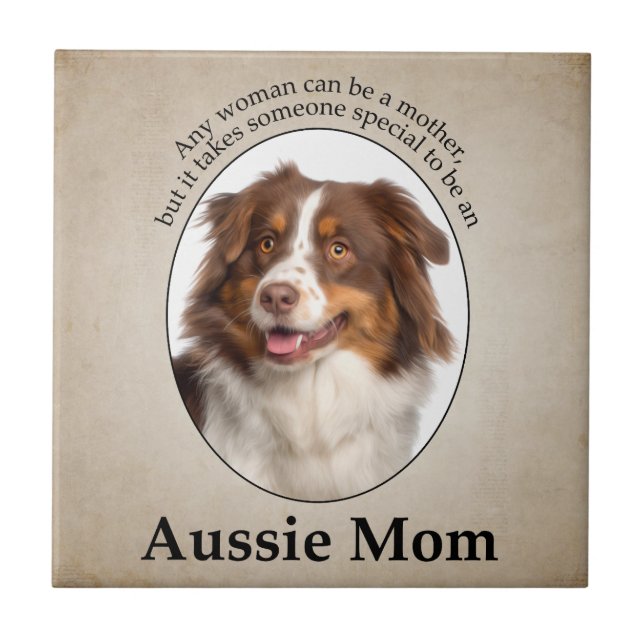 Red Australian Shepherd Mom Ceramic Tile (Front)