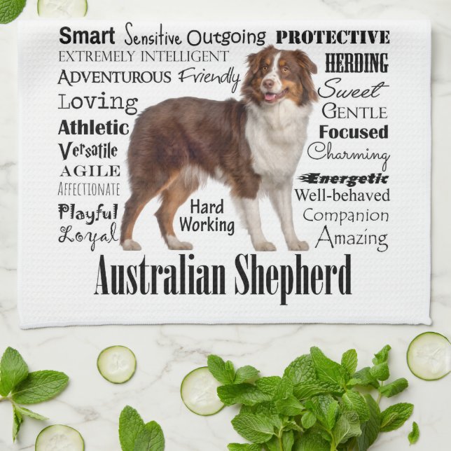 Red Australian Shepherd Traits Kitchen Towel (Folded)