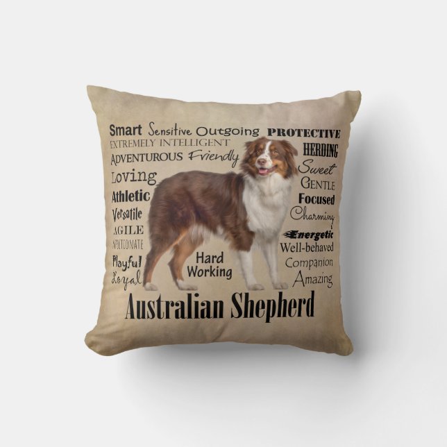 Red Australian Shepherd Traits Throw Pillow (Front)