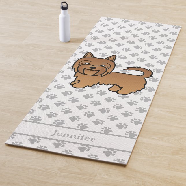 Red Australian Terrier Cute Cartoon Dog & Name Yoga Mat (In Situ)