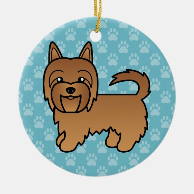 Red Australian Terrier Dog Cute Drawing On Blue Ceramic Ornament (Front)