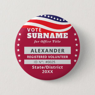 RED Authorized Volunteer 2026 Election Campaign ID Button