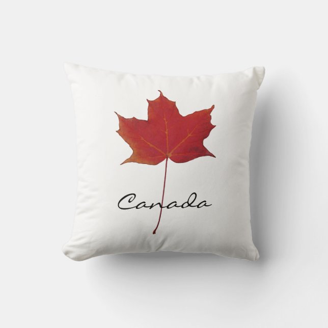 Red autumn canadian maple leaf - Canada Throw Pillow (Front)