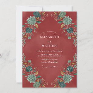 Red Autumn Floral Romance Wedding Invitation
