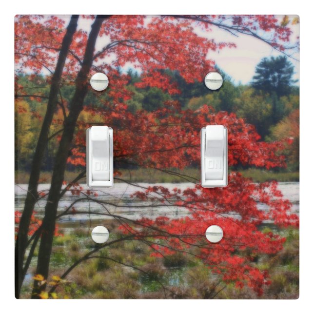Red Autumn Foliage Marsh Orton Effect  Light Switch Cover (In Situ)