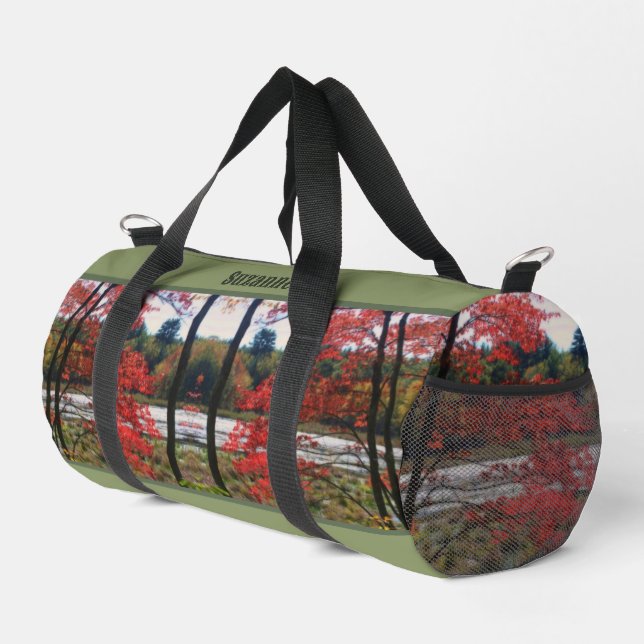 Red Autumn Foliage Marsh Personalized Duffle Bag (Right Corner)