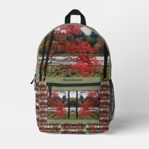 Red Autumn Foliage Marsh Personalized Printed Backpack