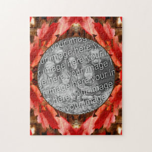Red Autumn Leaves Nature Frame Add Your Photo Jigsaw Puzzle