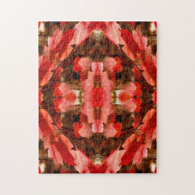 Red Autumn Leaves Nature Frame Add Your Photo Jigsaw Puzzle (Vertical)