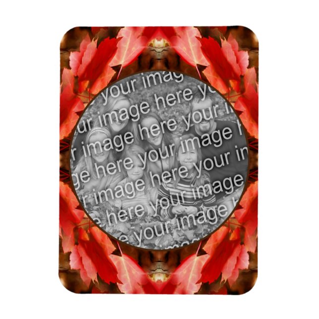 Red Autumn Leaves Nature Frame Add Your Photo Magnet (Vertical)