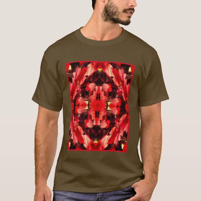 Red Autumn Leaves Nature Painting Abstract T-Shirt (Front)