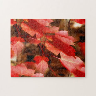 Red Autumn Leaves Oil Painting Nature Art Jigsaw Puzzle