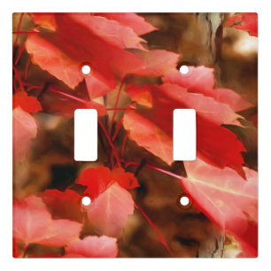 Red Autumn Leaves Oil Painting Nature Art Light Switch Cover