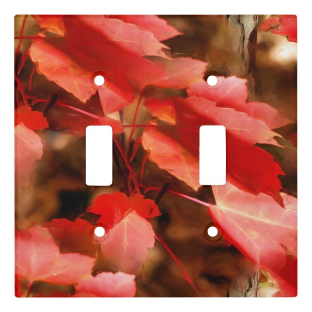 Red Autumn Leaves Oil Painting Nature Art Light Switch Cover (Front)