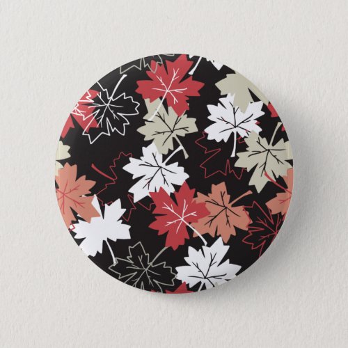 Red Autumn Leaves Pattern Black Button