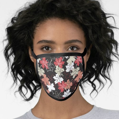 Red Autumn Leaves Pattern Black Face Mask
