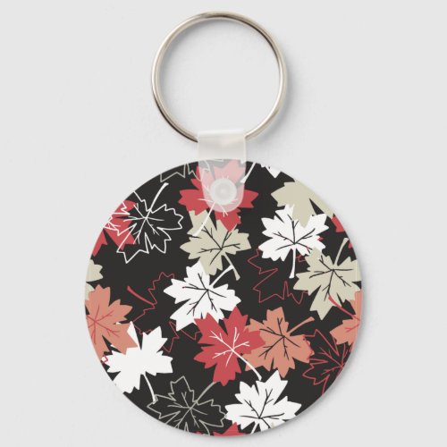 Red Autumn Leaves Pattern Black Keychain