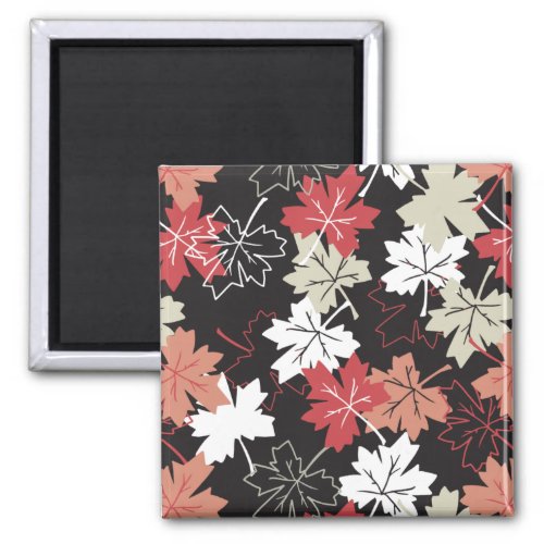 Red Autumn Leaves Pattern Black Magnet