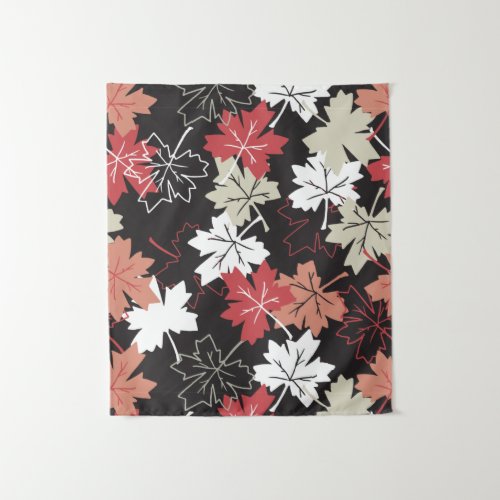 Red Autumn Leaves Pattern Black Tapestry