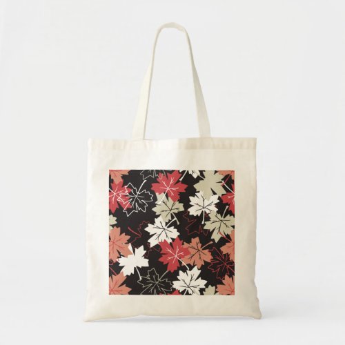 Red Autumn Leaves Pattern Black Tote Bag