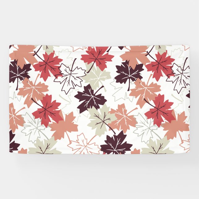 Red Autumn Leaves Pattern White Banner (Horizontal)