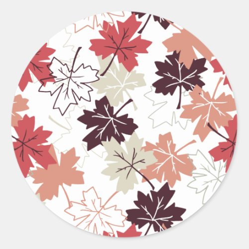 Red Autumn Leaves Pattern White Classic Round Sticker