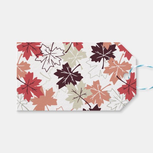 Red Autumn Leaves Pattern White Gift Tags