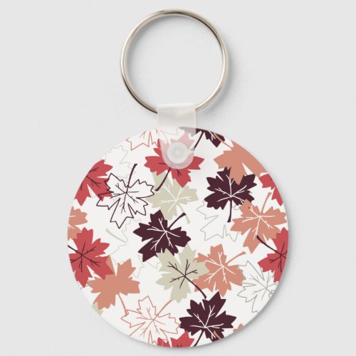 Red Autumn Leaves Pattern White Keychain