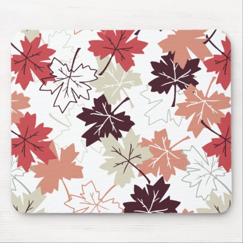 Red Autumn Leaves Pattern White Mouse Pad