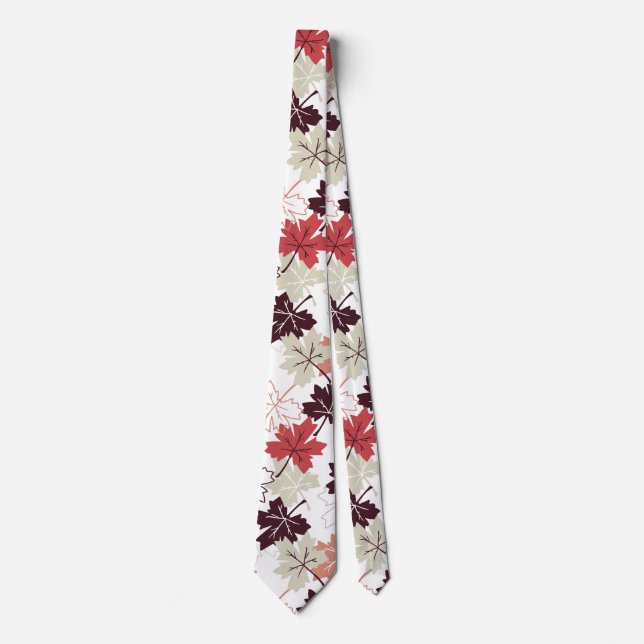 Red Autumn Leaves Pattern White Neck Tie (Front)