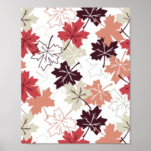 Red Autumn Leaves Pattern White Poster