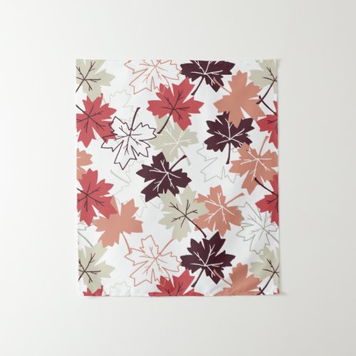 Red Autumn Leaves Pattern White Tapestry